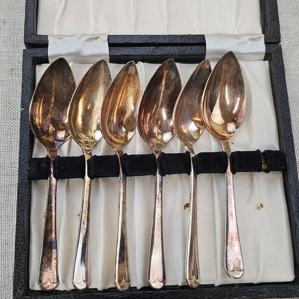 Raimond Grapefruit Spoons Set of 6 Silver Plated Sheffield England Vintage Boxed